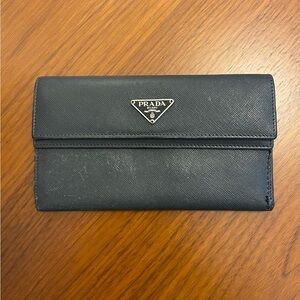 Prada Saffiano Long Double Flap Wallet
